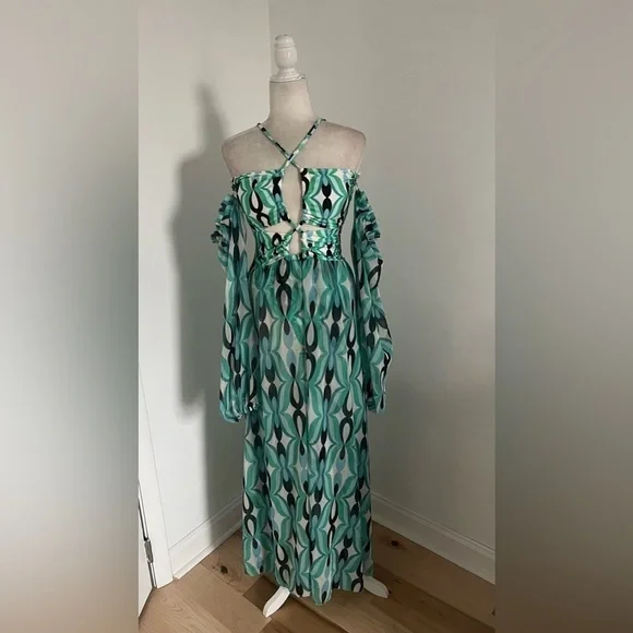 PATBO Wist Long Sleeve Lace Up Maxi Dress